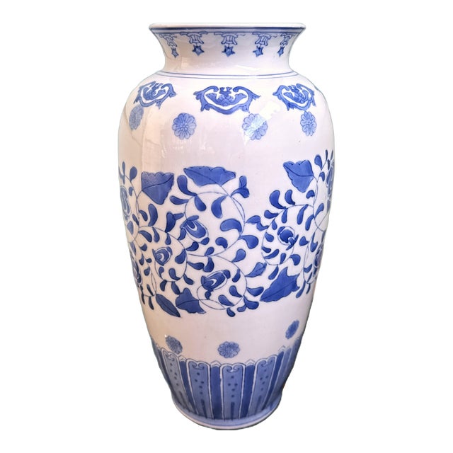Blue and White Chinoiserie Vase For Sale