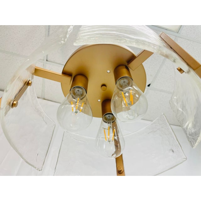 Semi Flush Mount Ceiling Light With Textured Curved Glass Shades For Sale - Image 10 of 15