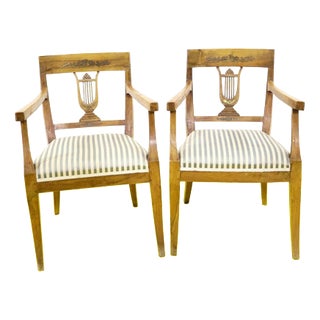 Empire Walnut Armchairs with Lyre Back, Set of 2 For Sale