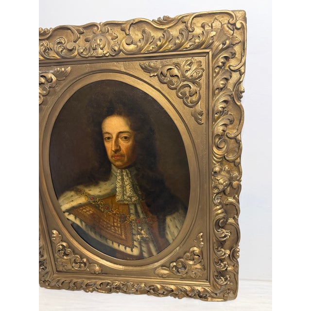 Brown Early 18th Century — After Sir Godfrey Kneller Large Oil Portrait of King William III Wearing Royal State Robes With Order of the Garter For Sale - Image 8 of 18