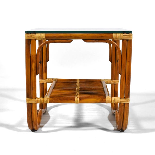 Pair of Rattan Side Tables in the Manner of McGuire For Sale In Chicago - Image 6 of 8