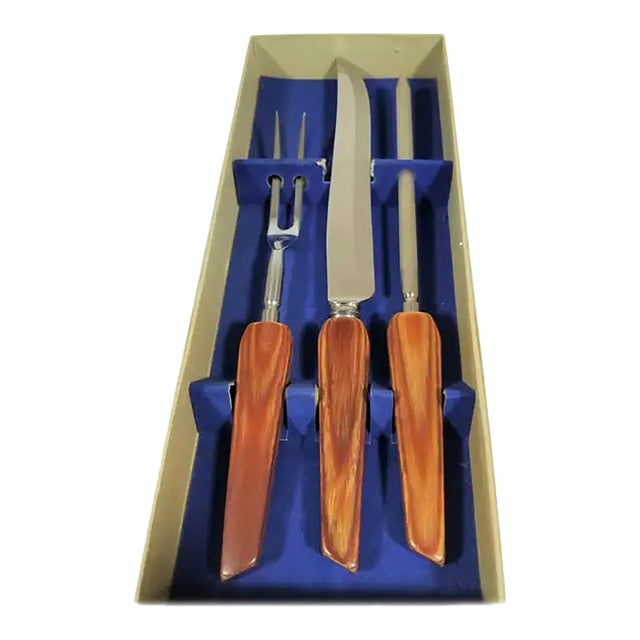 Mid 20th Century Sheffield England Rosewood 3 Piece Carving or Cutlery Set Mid Century For Sale