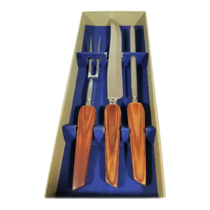 Mid 20th Century Sheffield England Rosewood 3 Piece Carving or Cutlery Set Mid Century