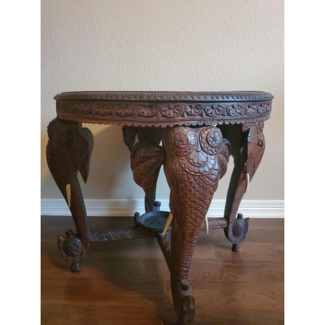 Impressive Antique Anglo-Indian Hand Carved Elephant Head Figure Round Table For Sale - Image 9 of 12