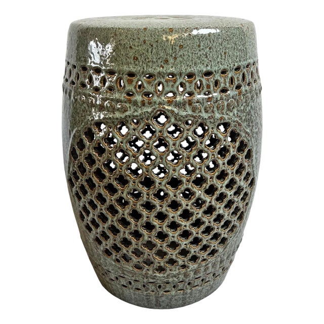 Ceramic Medallion Green Garden Stool For Sale