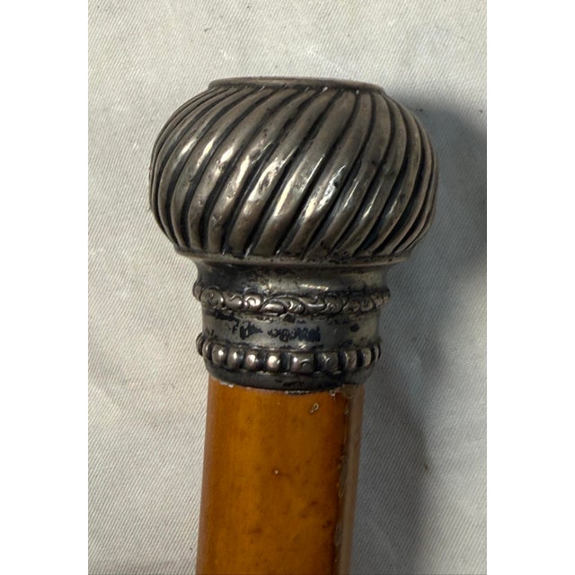 19th Century Antique 19th Century Monogrammed Sterling Silver Malacca Wood Walking Stick Cane For Sale - Image 5 of 11