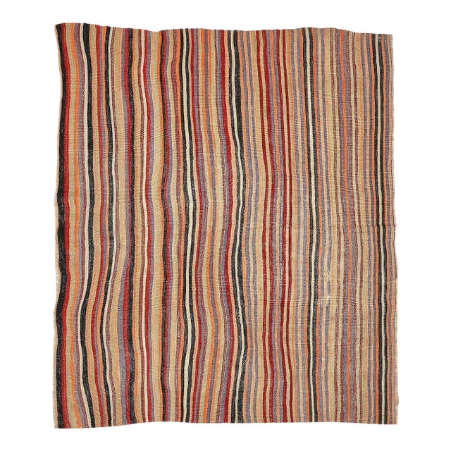 Mid 20th Century Striped Vintage Turkish Kilim Rug For Sale