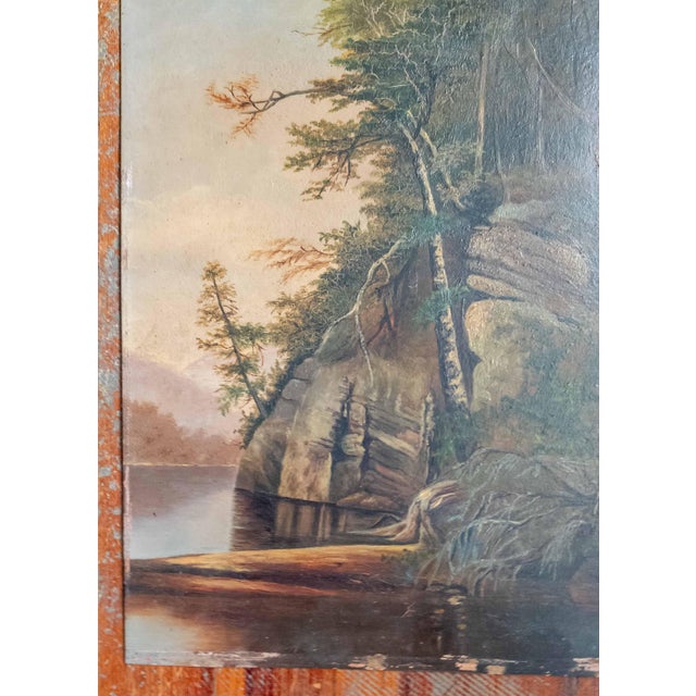 Traditional 19th Century American Hudson River School Landscape Painting on Academy Board For Sale - Image 3 of 8