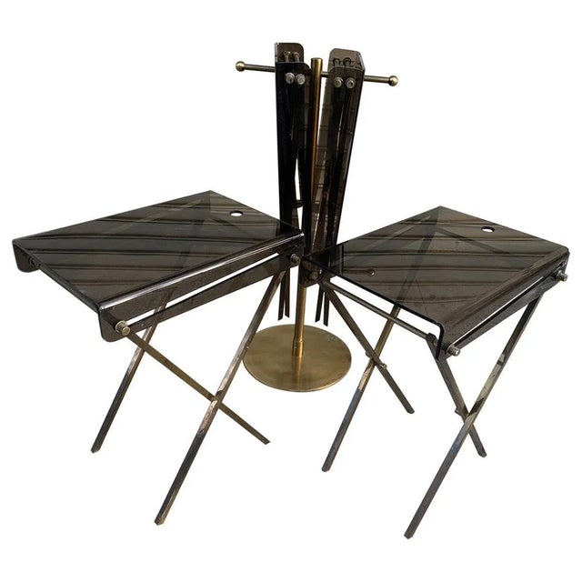 Acrylic and Brass Serving Trays and Stand by Charles Hollis Jones - 5 Pieces For Sale - Image 13 of 13