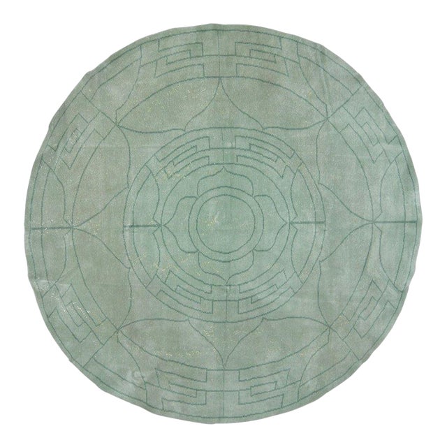 Vintage Chinese Art Deco Hand Knotted Wool Rug, Round For Sale