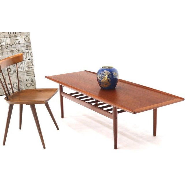Long Teak Danish MidCentury Modern Coffee Table With Magazine Rack