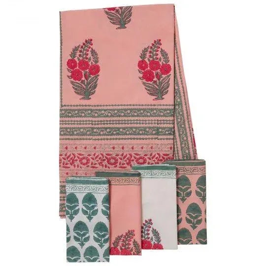 Roza 6-Seat Coral Pink Tablecloth For Sale - Image 6 of 9