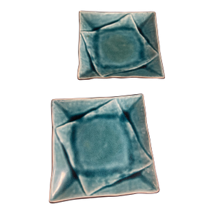 Vintage Square Teal Plates - Pair 2