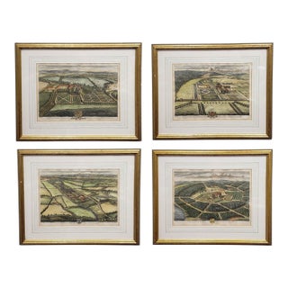 Set of 4 18th-Century Kip & Knyff Hand-Colored Country House Engravings - Framed For Sale