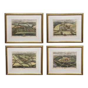 Set of 4 18th-Century Kip & Knyff Hand-Colored Country House Engravings - Framed
