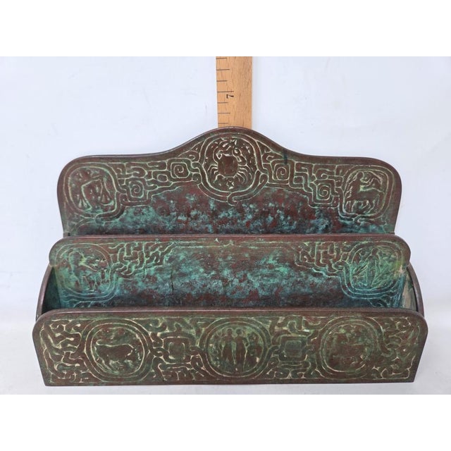 Antique Tiffany Studios New York Bronze Zodiac Letter Rack - 2 Tier Holder - 418 For Sale - Image 17 of 18