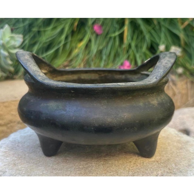 Antique Chinese Bronze Tripod Censer with Strap Handles & Xuande Mark | Late Ming Dynasty Late Ming Dynasty Chinese bronze...