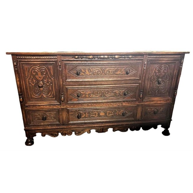 Antique Spanish Revival Oak Buffet or Credenza by J. L. Metz of Chicago