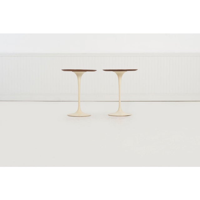 Early Eero Saarinen “Tulip” Side Tables, c.1960 –Walnut Tops & Cast-Iron Bases For Sale - Image 4 of 8