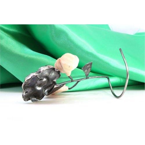 Silver Flower with Reliefs and Ceramic Applications For Sale - Image 4 of 7