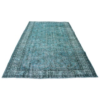 Turkish Turquoise Overdyed Rug - 4′10″ × 7′8″ For Sale