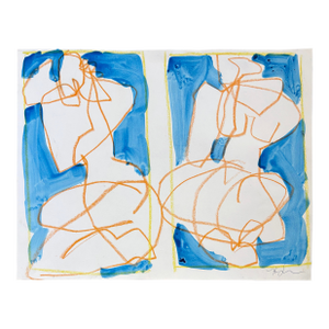 Two Woman Seated Reflection, Acrylic and Crayon on Paper, 14 X 11