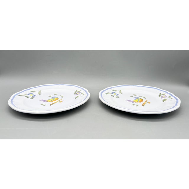 Vintage Hand-Painted French Faience Bird Plates – A Pair – French Country / Provincial For Sale - Image 9 of 11