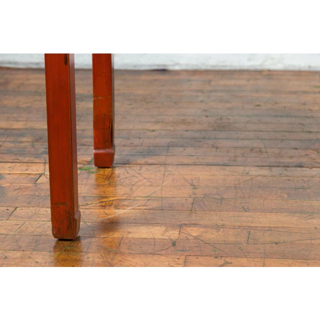 Chinese Red Lacquer Early 20th Century Two Drawer Desk with Brass Hardware For Sale In New York - Image 6 of 13