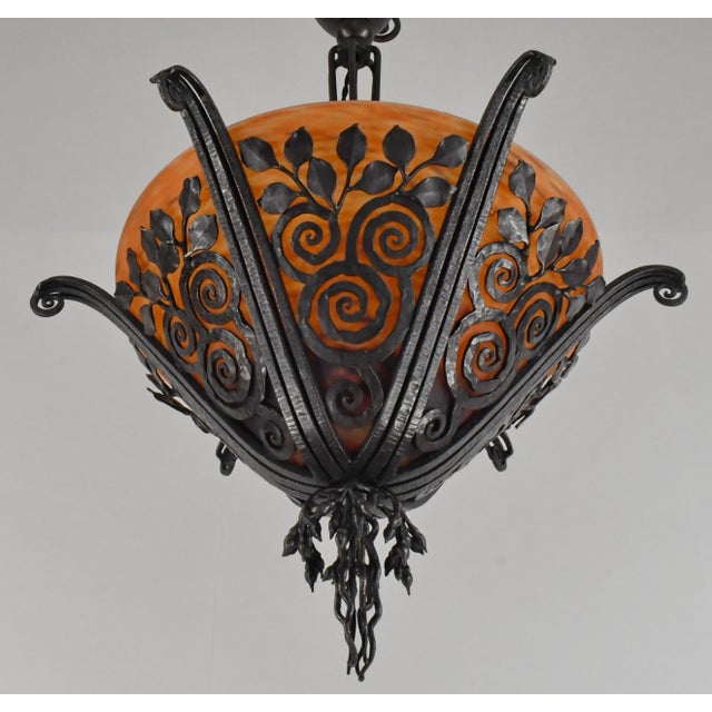 Metal 1920s Edgar Brandt & Daum French Art Deco Chandelier For Sale - Image 7 of 13