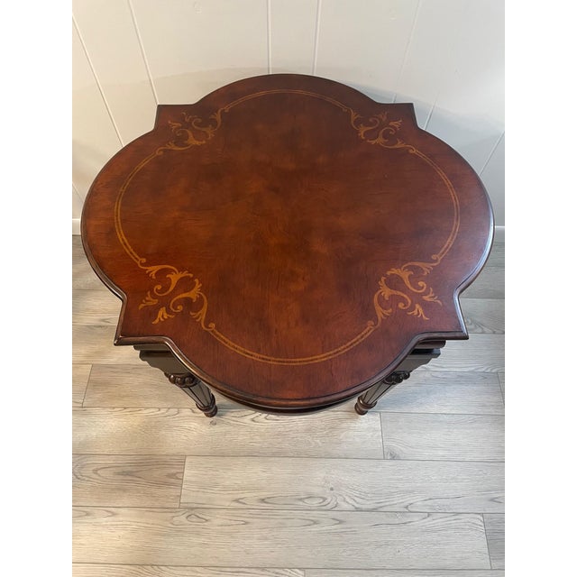 Ethan Allen Ethan Allen Mediterranean Style Large Marquetry Accent Side or End Table For Sale - Image 4 of 16