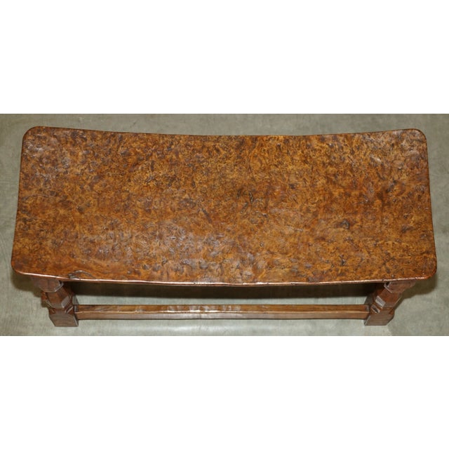 Wood Important 1930s Antique Burr Oak Robert Mouseman Thompson Curved Stool Bench For Sale - Image 7 of 18