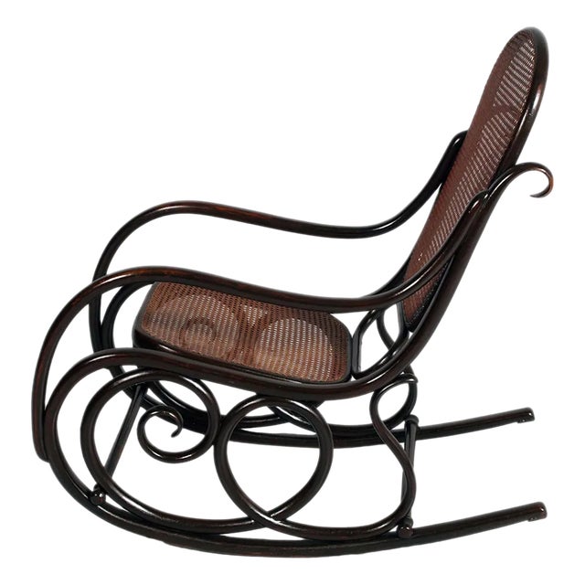 Art Nouveau Beech and Woven Rocking Chair by Jacob & Josef Kohn, 1910s For Sale