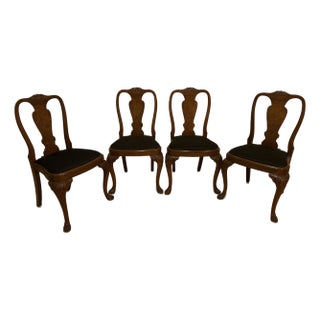 Antique Hand Carved Queen Anne Walnut Chairs - Set of 4 For Sale
