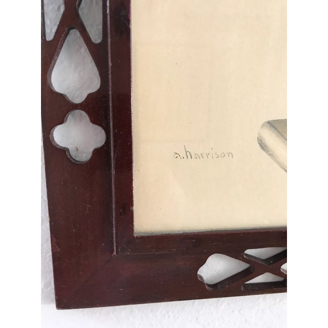 1940s Original Chinoiserie Water Color by A. Harrison in Hand Carved Frame For Sale In Phoenix - Image 6 of 7