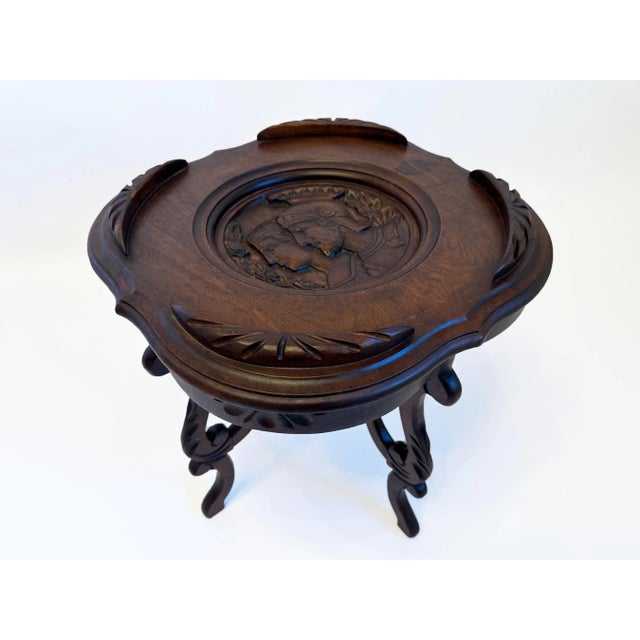 1920s Antique Victorian Dark Stain Carved Wood Tray Cocktail Table For Sale - Image 4 of 10