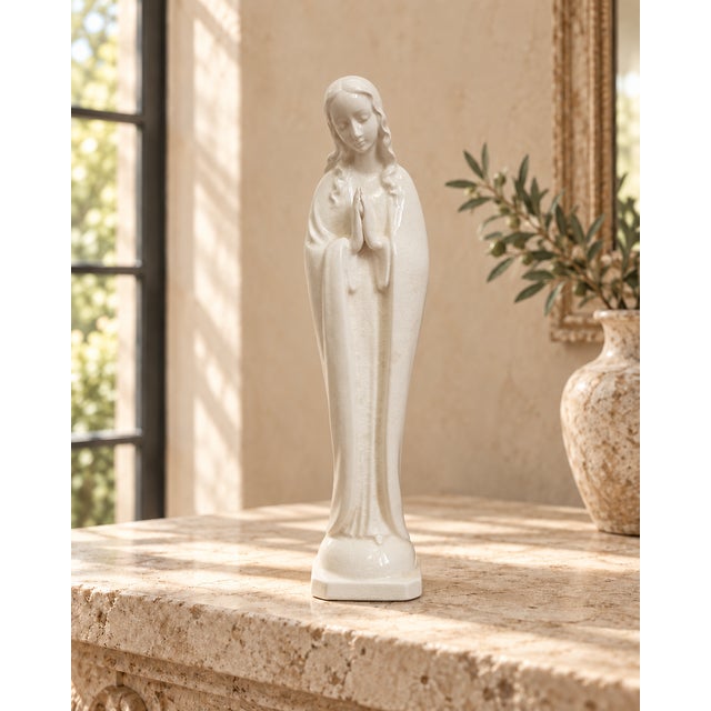 A graceful mid-century praying Madonna figurine by Goebel of West Germany, produced for the company’s Sacrart religious-...