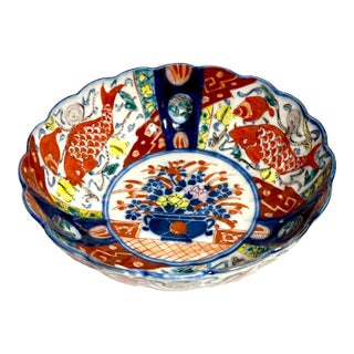 19th Century Meiji Hand Painted Imari Bowl With Koi and Octopus For Sale