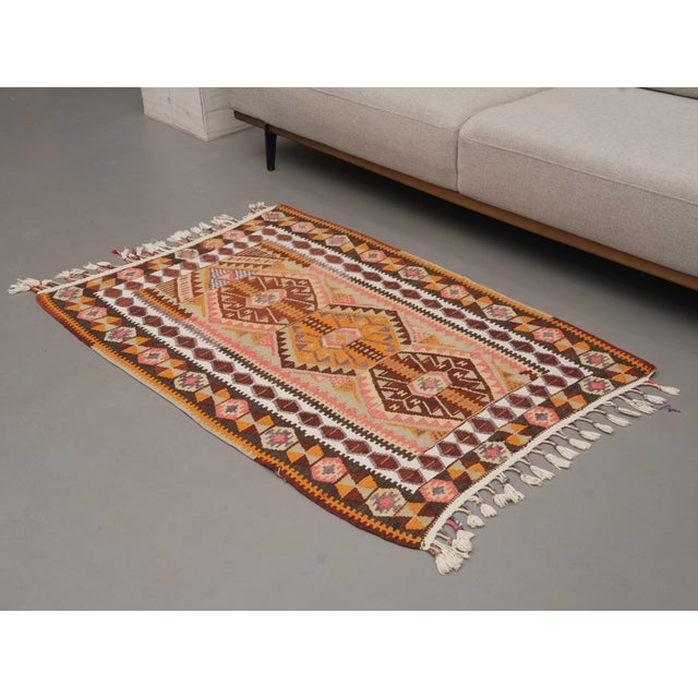 Turkish 1970s Vintage Handmade Wool Cotton Chocolate Brown Runner Rug For Sale - Image 3 of 11
