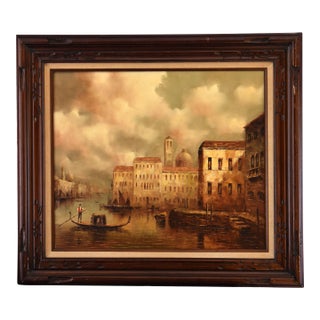 1990s Venetian Canal Twilight, Oil on Canvas For Sale