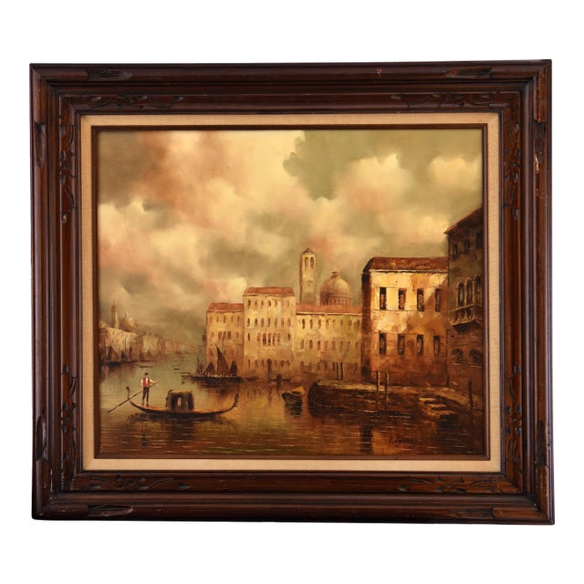 1990s Venetian Canal Twilight, Oil on Canvas For Sale