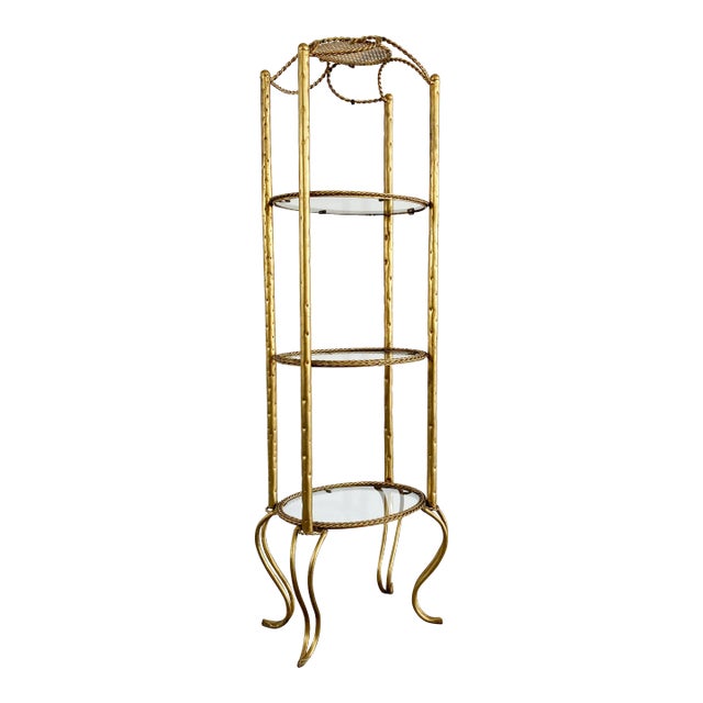 Vintage Italian Gold Gilt Rope 3 Tier Etagere Display For Sale