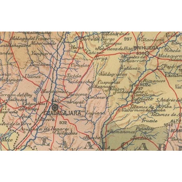 The map illustrates the province of Guadalajara, part of the autonomous community of Castilla-La Mancha in Spain, as of...