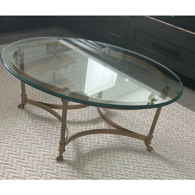 Italian 1960s Italian Brass & Glass Hooved Foot Oval Cocktail Table For Sale - Image 3 of 11