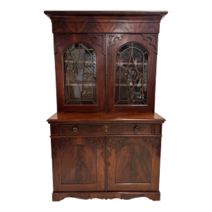 19th Century Mahogany Two Piece Butlers Desk Secretary Cabinet