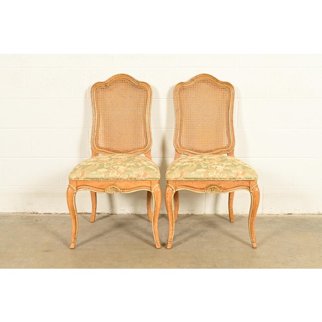 John Stuart French Provincial Louis XV Carved Oak and Cane Back Side Chairs or Dining Chairs | Pair For Sale - Image 14 of 14