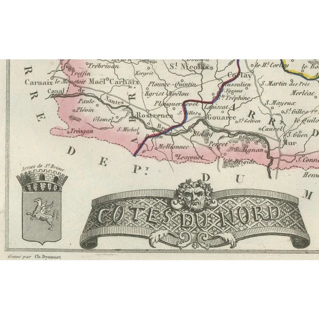 Map of Côtes-Du-Nord France with Saint-Brieuc and Brittany Coastline, 1850 For Sale - Image 4 of 10
