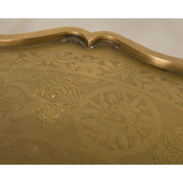 Asian Etched Brass Tray Table on Four Leg Stand For Sale - Image 10 of 18