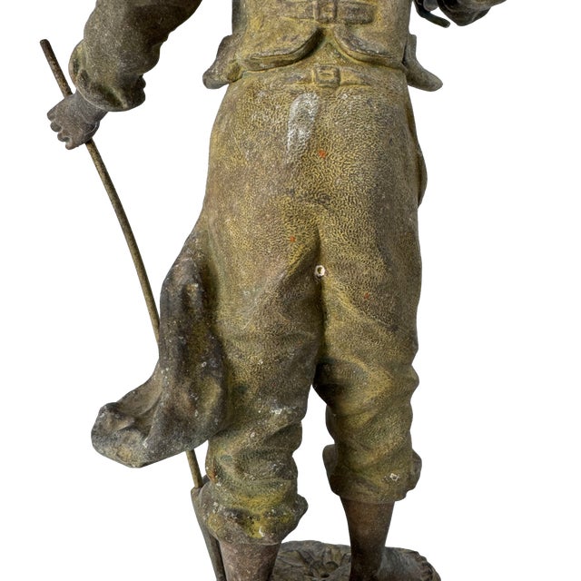 Antique French Louis Guillemin Signed Spelter “Jardinier” Sculpture For Sale - Image 4 of 17