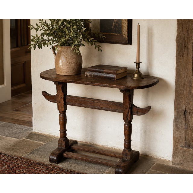 A rare and characterful late 17th-century Flemish Baroque oak tavern table dating to circa 1680–1700, retaining its...