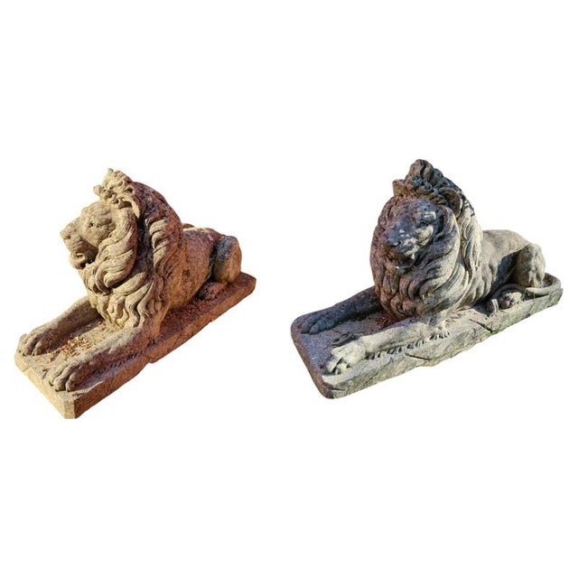 A phenomenal pair of lions in Vicenza stone, handcrafted and sculpted from a single block. from Venice, private...